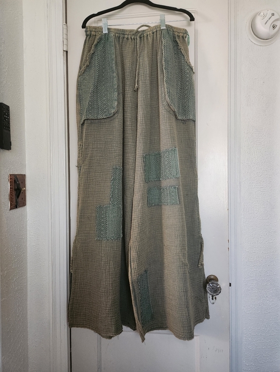 Blue Velvet Pants - Blue Velvet Olive Patchwork Drawstring Pants